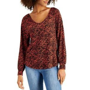 Willow Drive Womens M Orange Combo Printed Scoop Neck 3/4 Sleeve Top NWT E46